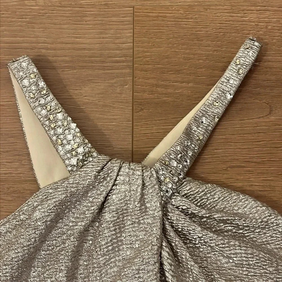 Boston Proper | Silver shimmery wrap style dress asymmetrical Size 4 rhinestones - Picture 2 of 9